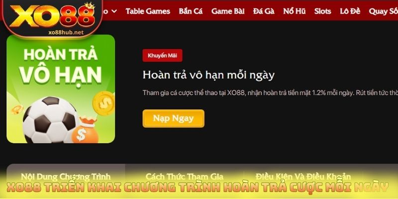 Xo88 triển khai chương trình hoàn trả cược mỗi ngày